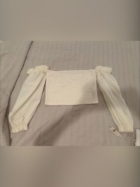 Anthropologie Cream Off-Shoulder Puff Sleeve Crop Top